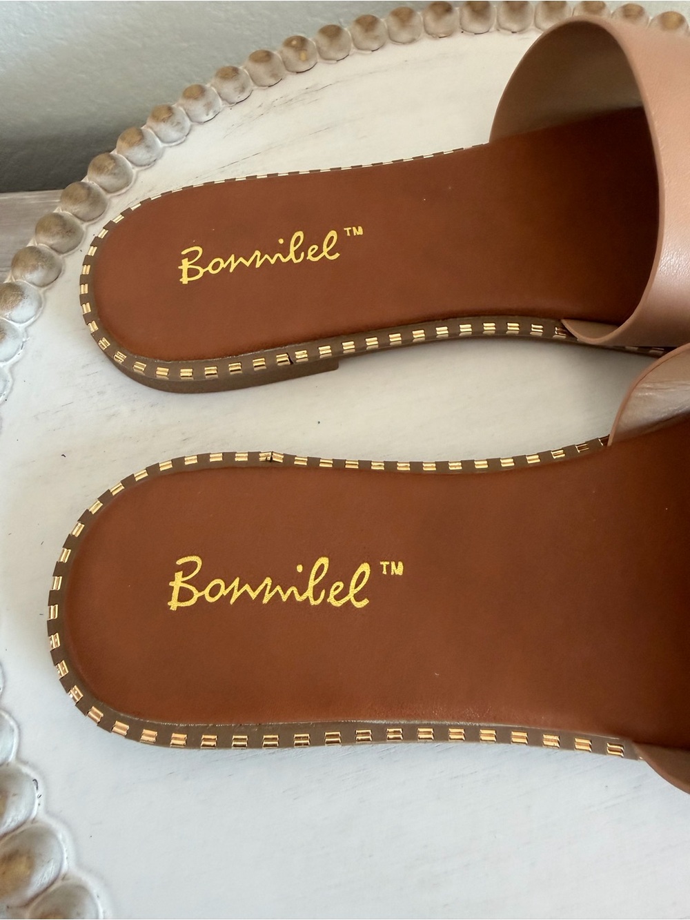 Bonnibel Tan Neutral Embellished Flat Slide Summer Casual Sandals 7.5 - Picture 4 of 9